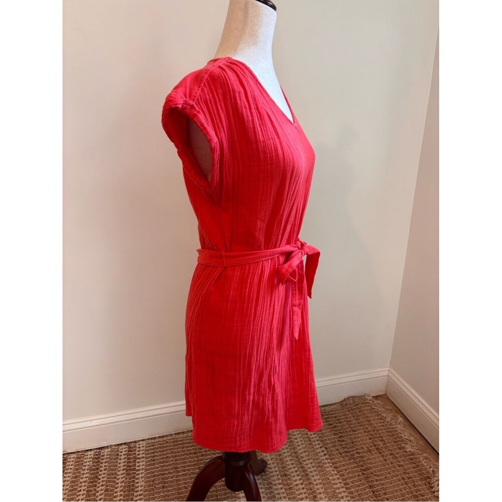 Sonoma Red V-Neck Belted Gauze Dress Cotton - Picture 2 of 5